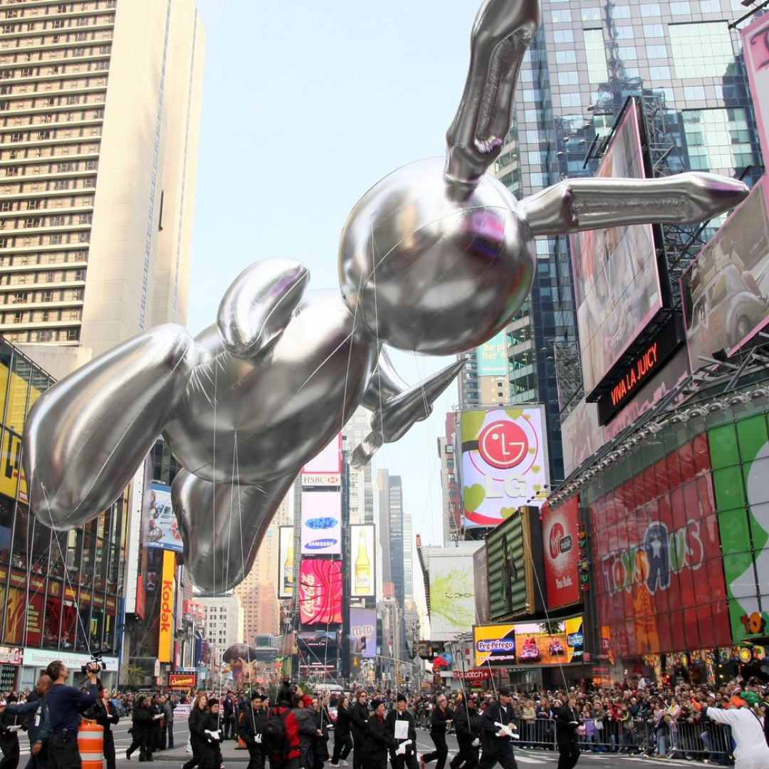 A rabbit balloon by Jeff Koons during the Macy's Thanksgiving Day Parade
