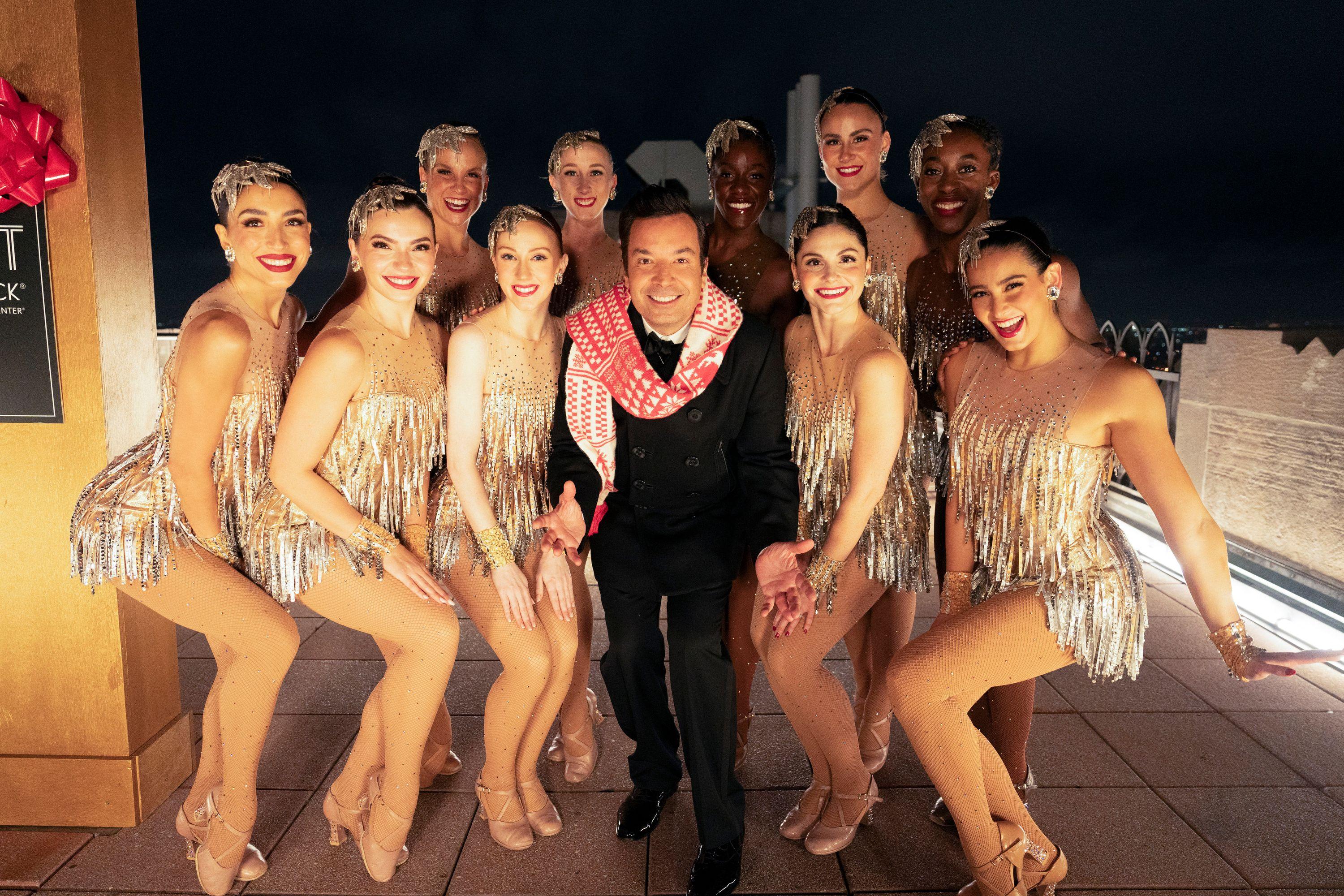jimmy fallon and the rockettes at top of the rock