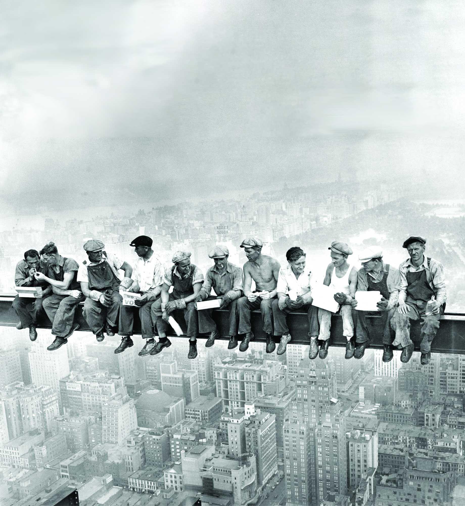 Construction workers sitting on the beam at Rockefeller Center