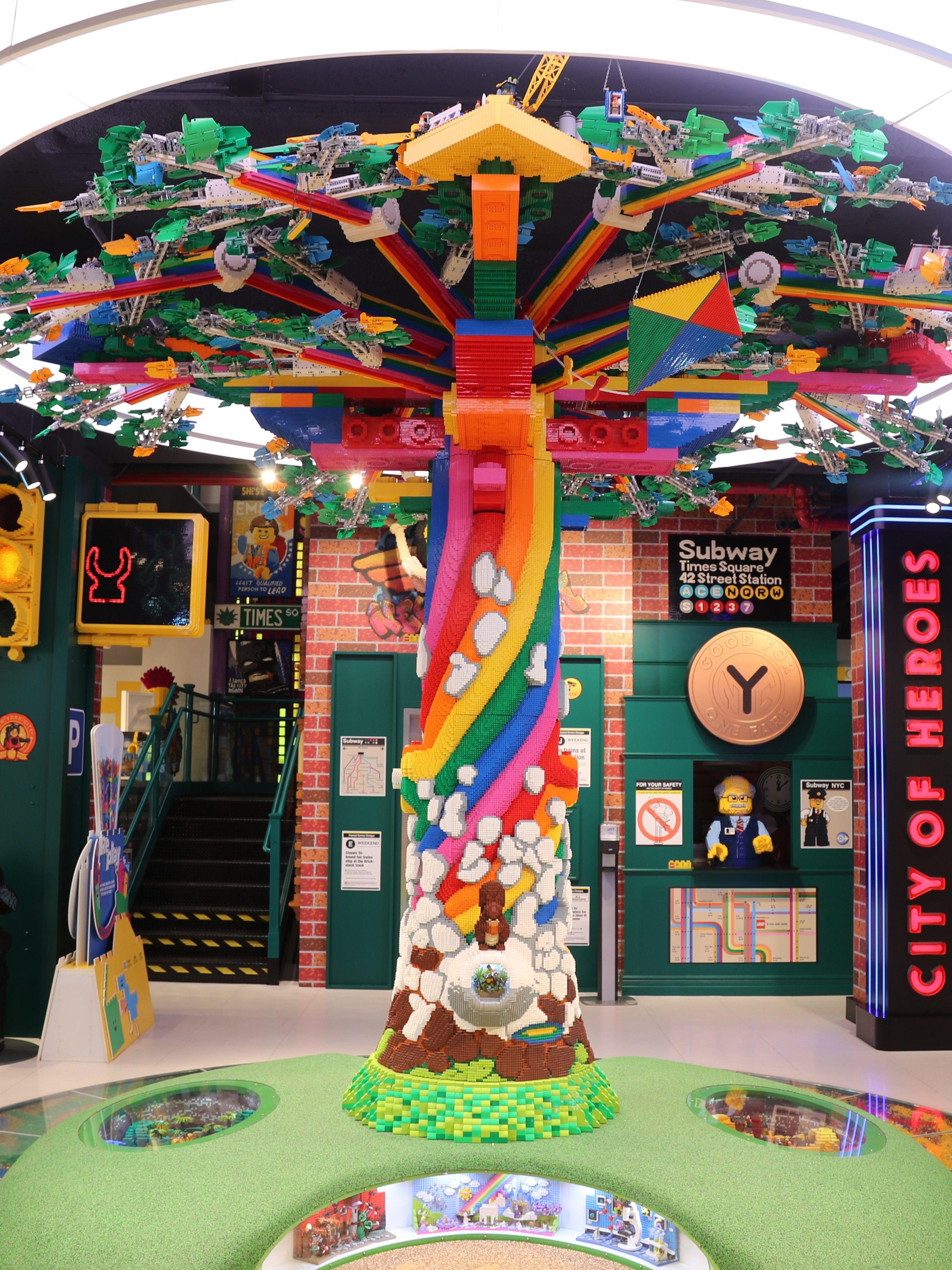 a rainbow lego tree