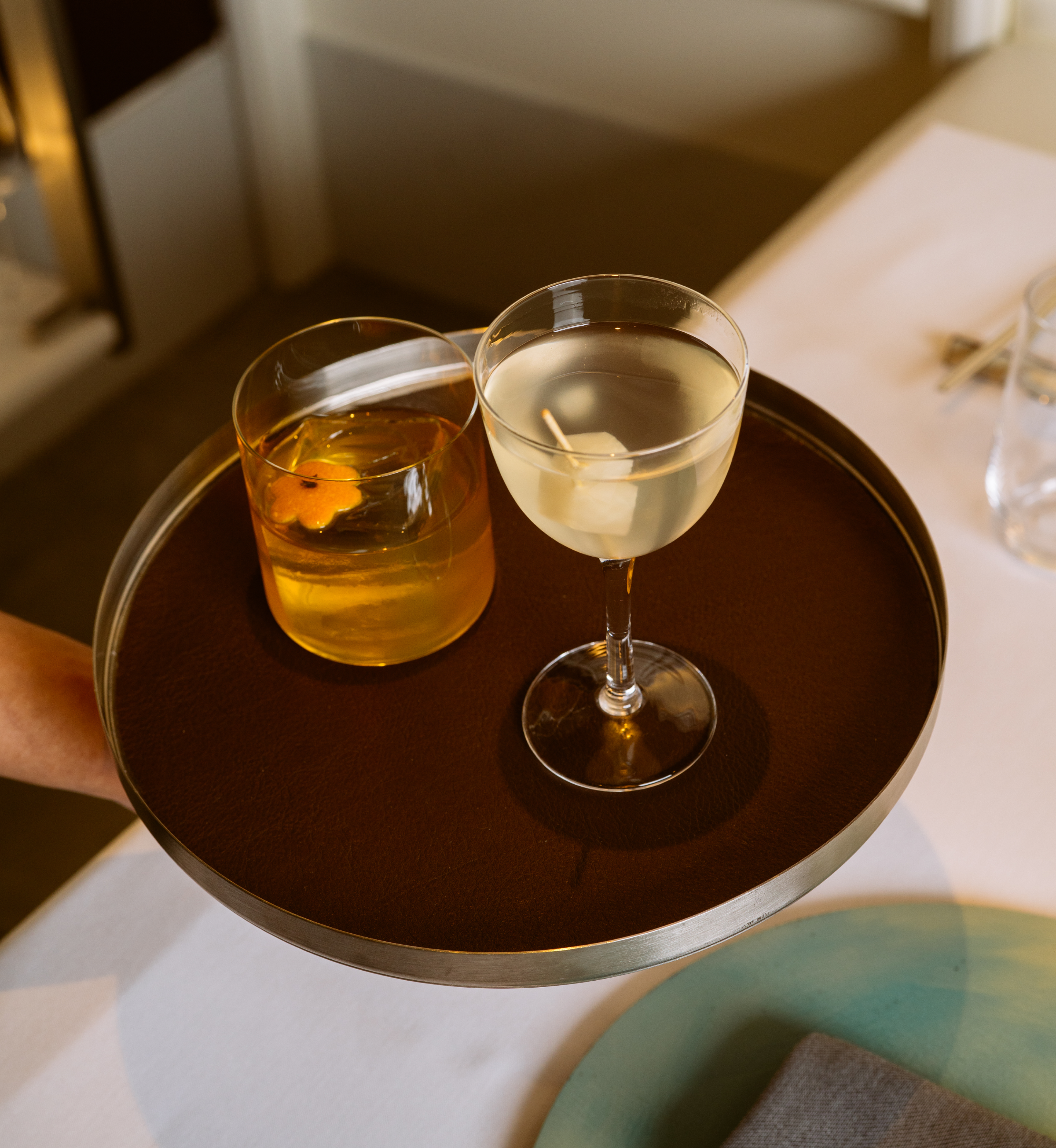A tray with two cocktails from NARO at Rockefeller Center