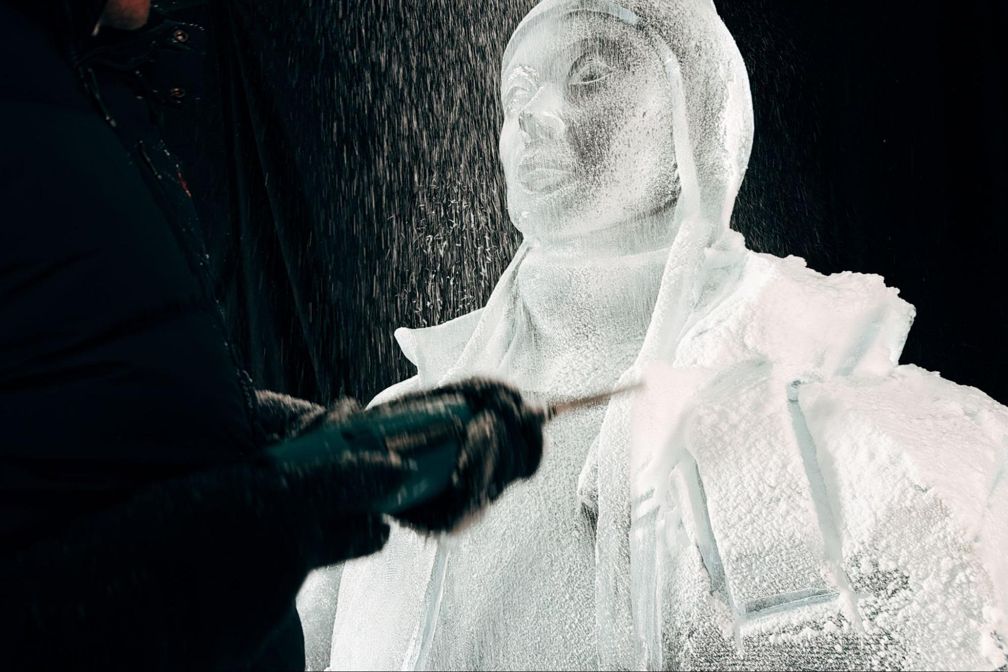 Ralph Lauren Olympics ice sculpture