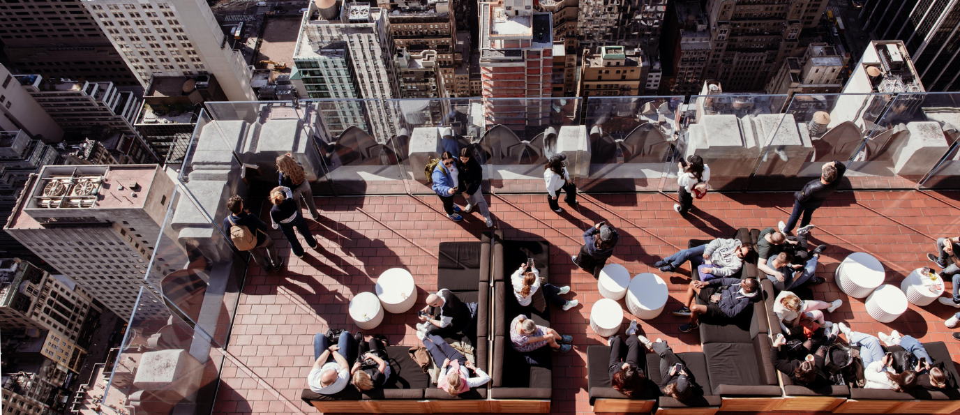 ariel view of rooftop outdoor seating