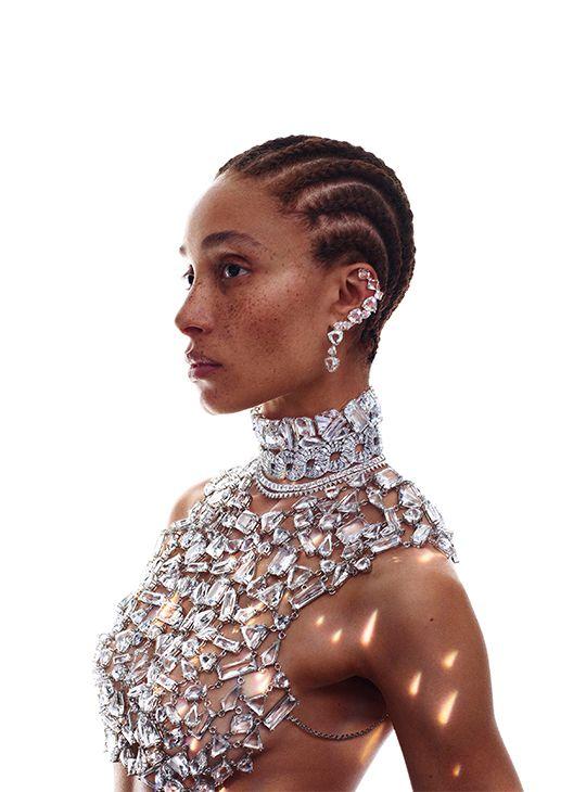 female Swarovski model wearing crystals