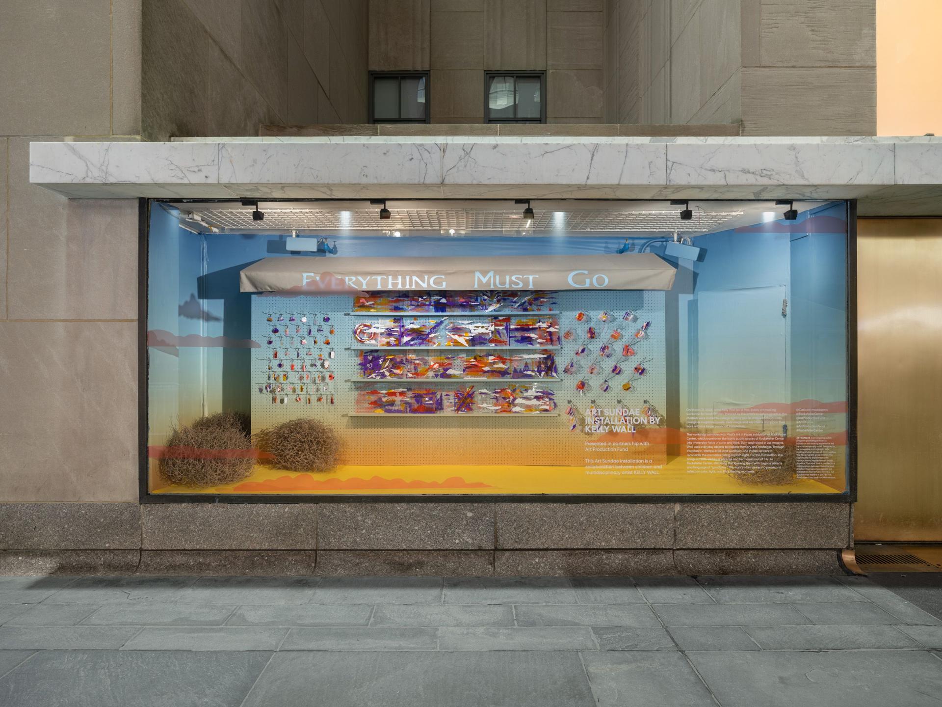 artwork in window at rockefeller center
