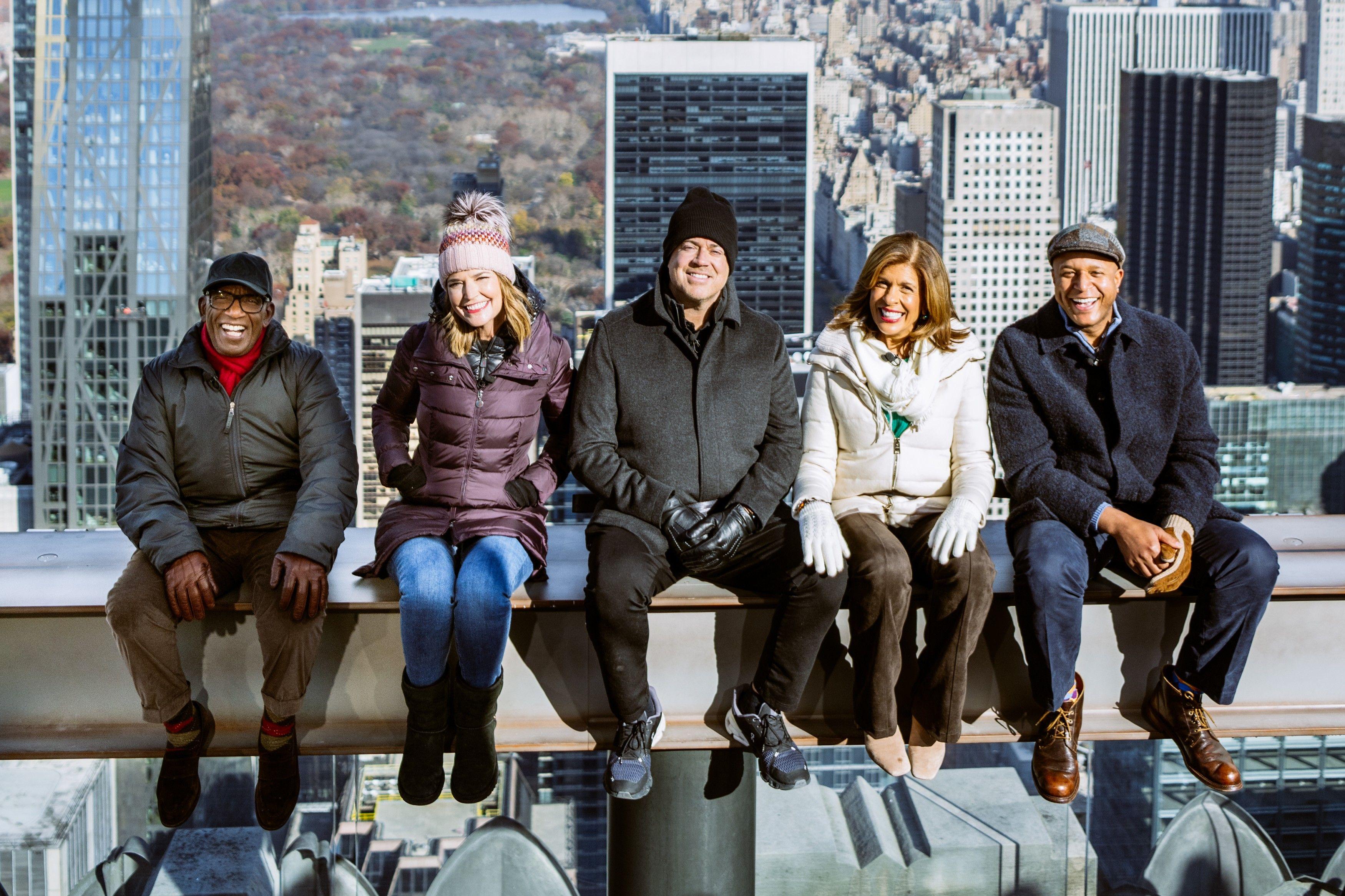 TODAY Show Hosts on the beam at top of the rock