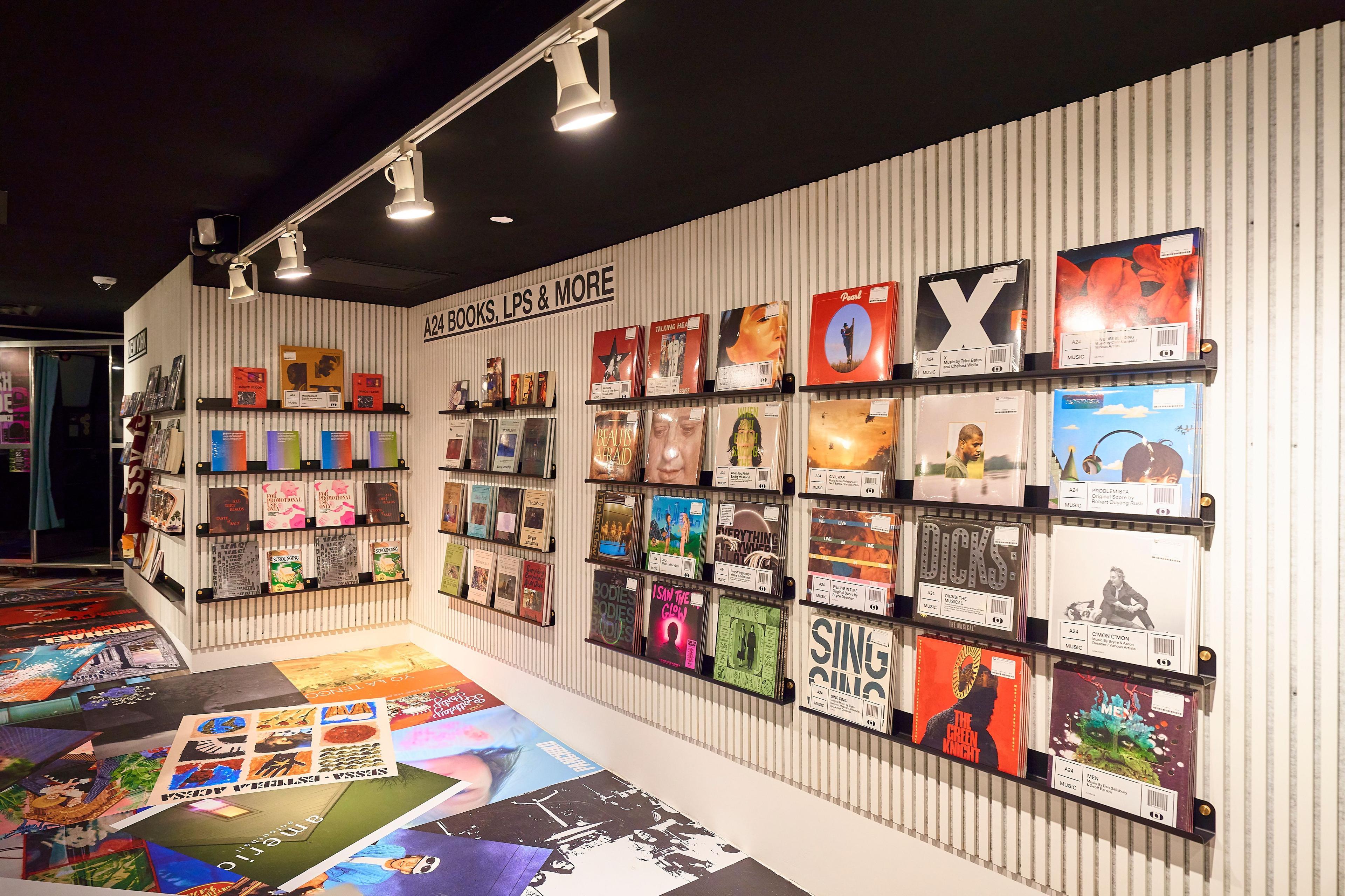 A24 books and music on shelves