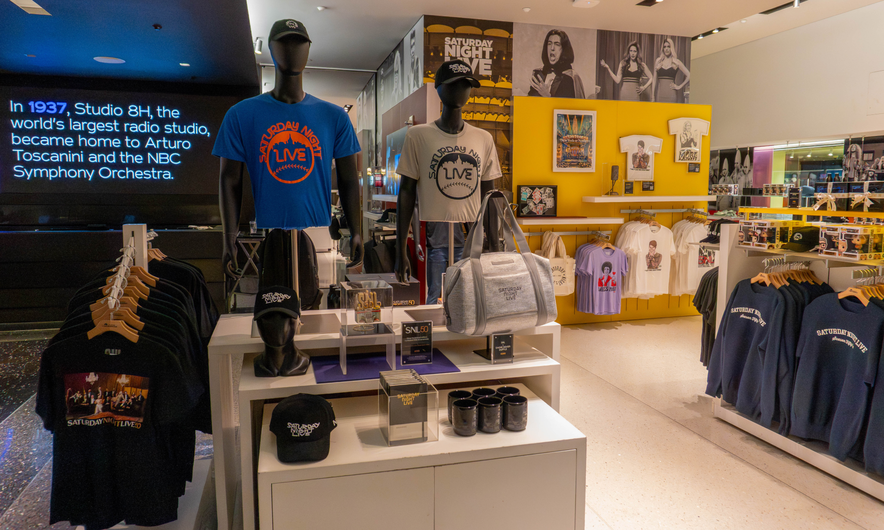 A display of "Saturday Night Live" merch at The Shop at NBC Studios